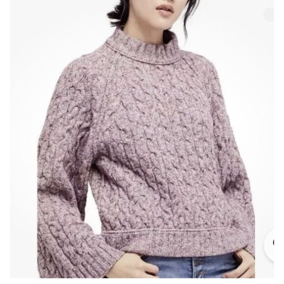 Free People Belong To You Boho Chunky Cable Knit Slouchy Sweater Pink Sz Small - Picture 1 of 9